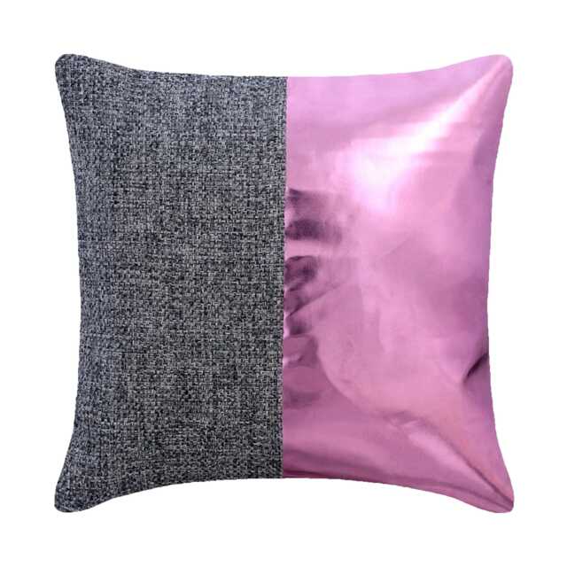 "Faux Leather Metallic Pink Throw Pillow Cover 16""x16" - image 1