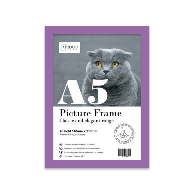 A5 Purple Picture Frame, Photo Frame Size, Poster With Mount For A6 Print Option, Made in The Uk, Wall Art Fame - image 1