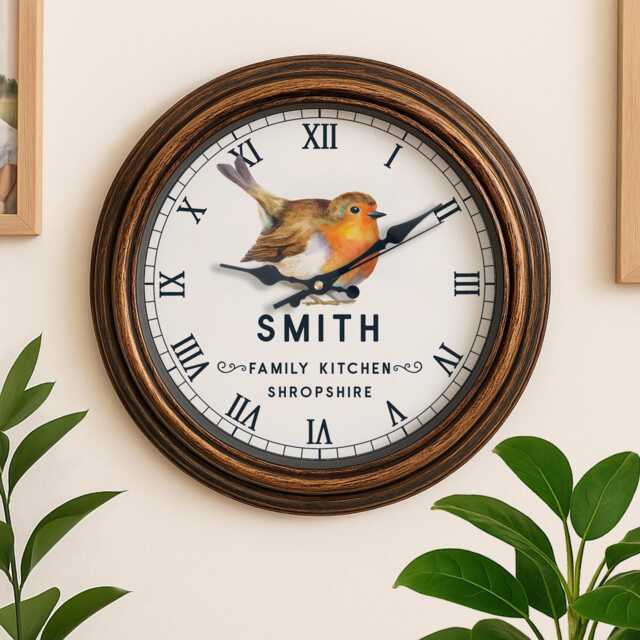 Personalised Robin Wall Clock Custom Name British Robins Glass Father's Birthday Gift Home Decor Birdwatcher Christmas Ekrc72 - image 1