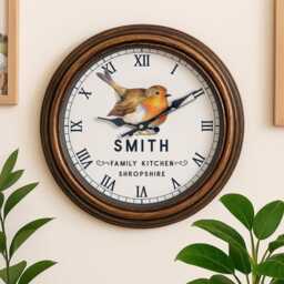 Personalised Robin Wall Clock Custom Name British Robins Glass Father's Birthday Gift Home Decor Birdwatcher Christmas Ekrc72