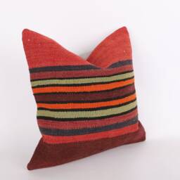Vintage Turkish Kilim Pillow Cover Handwoven Wool Throw - 16x16 - thumbnail 3