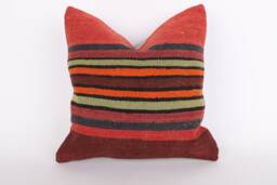 Vintage Turkish Kilim Pillow Cover Handwoven Wool Throw - 16x16 - thumbnail 1