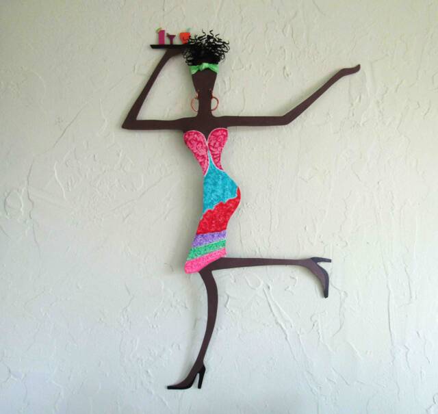 Upcycled Metal African Lady Wall Art Caribbean Cocktail Decor - 16 X 23 - image 1