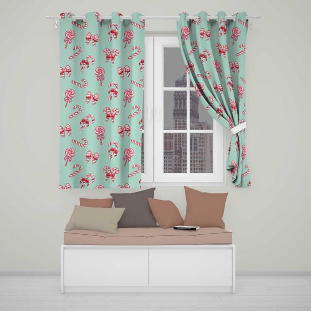 Cute Candy Cane Bows Mint Green Background Seamless Pattern Readymade Eyelet Ring Top Thermal 100% Blackout Curtains - image 1