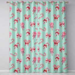 Cute Candy Cane Bows Mint Green Background Seamless Pattern Readymade Eyelet Ring Top Thermal 100% Blackout Curtains - thumbnail 2