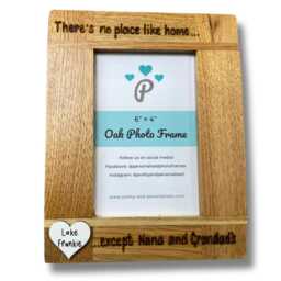 "Grandparents Photo Frame - No Place Like Home, Except Nana & Grandads' Grandma, Nan, Grandad Solid Oak Wood 6x4"" 7x5" - thumbnail 3