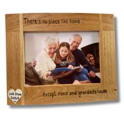 "Grandparents Photo Frame - No Place Like Home, Except Nana & Grandads' Grandma, Nan, Grandad Solid Oak Wood 6x4"" 7x5" - thumbnail 1