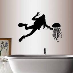 In-Style Decals Wall Vinyl Decal Home Decor Art Sticker Scuba Diver Diving Jellyfish Sea Ocean Sports Man Room Removable Mural Design 291 - thumbnail 1