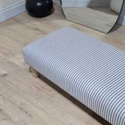 Blue Stripe Footstool, Coffee Table Bench, French Black & White Pouffe - thumbnail 3