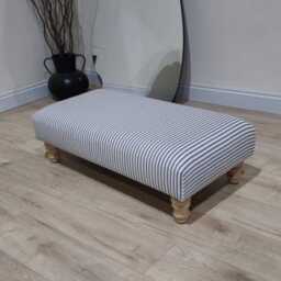 Blue Stripe Footstool, Coffee Table Bench, French Black & White Pouffe - thumbnail 4