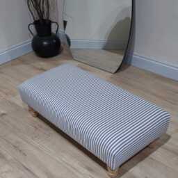 Blue Stripe Footstool, Coffee Table Bench, French Black & White Pouffe - thumbnail 2