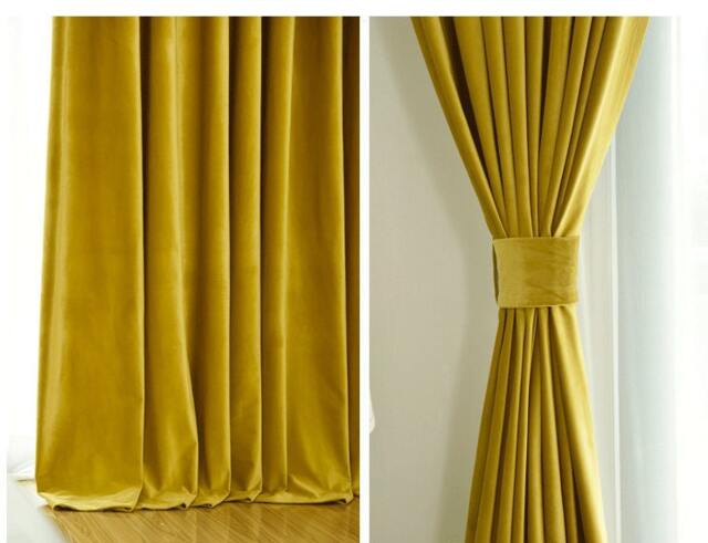 Pair Of Gold Velvet Curtains, Bedroom Living Room Custom Curtains - image 1