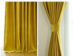 Pair Of Gold Velvet Curtains, Bedroom Living Room Custom Curtains - thumbnail 1