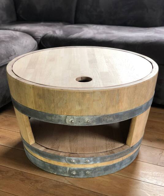 Wine Barrel Coffee Table With Wooden Lid & Natural Shelf - image 1
