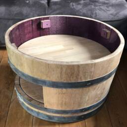 Wine Barrel Coffee Table With Wooden Lid & Natural Shelf - thumbnail 3