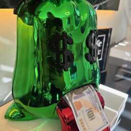 Chrome Green Money Bag Sculpture Alec Monopoly Inspired Pop Art - thumbnail 4