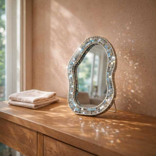 Mirror Mosaic Vanity Tray - Abstract Disco Decor Silver Glam Home Accent Gift For Her - image 1