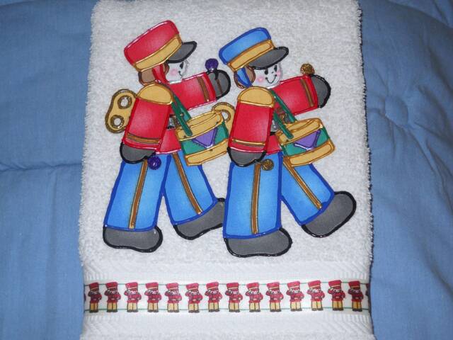 Christmas Hand Towel Vintage Toy Soldier Applique, Holiday Decor - image 1