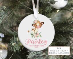 Farm Baby First Christmas Ornament, Personalized Cow Christmas, Tractor Holiday Ornament - thumbnail 1