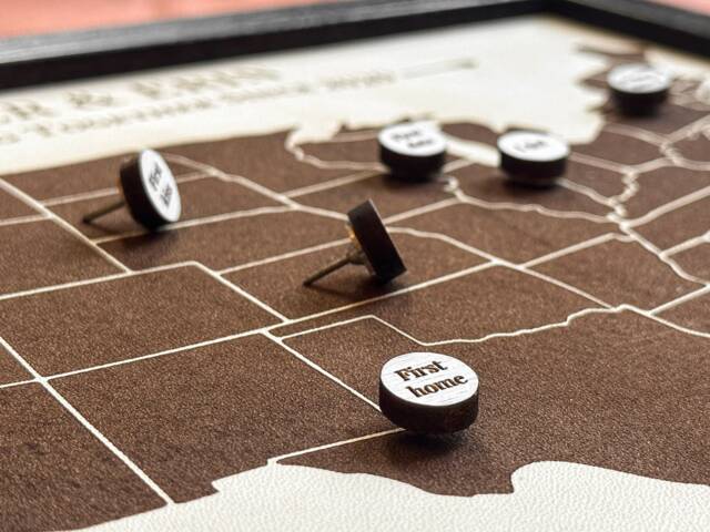 Leather Anniversary Gift Idea Map With Custom Pins 3rd Gifts Adventuring Together Genuine Art - image 1
