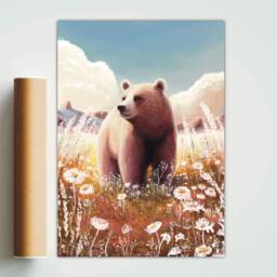 A4 A5 Bear & Summer Field Art Print - Fantasy Art Poster Enchanted Forest Woodlands Whimsical - Nursery Alaska Bear - thumbnail 4