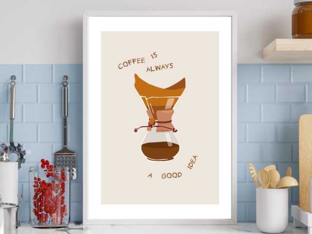 Coffee Is Always A Good Idea - Kitchen Wall Print Abstract Quote Gift Bespoke Poster A5 A4 A3 Framed Or Unframed - image 1