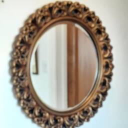 Vintage Round Rococo Style Gold Gilt Gesso Wall Mirror, Bevelled Edge - thumbnail 2