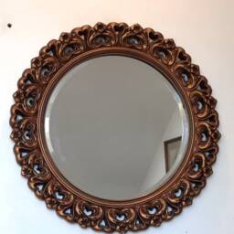 Vintage Round Rococo Style Gold Gilt Gesso Wall Mirror, Bevelled Edge - thumbnail 4