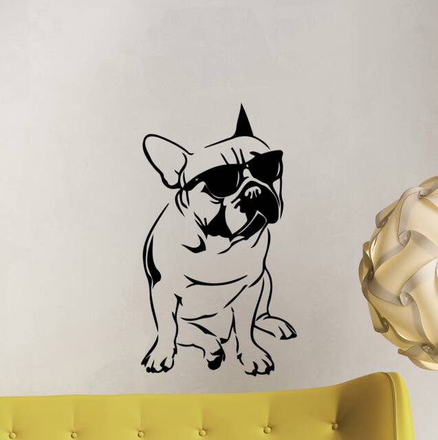 Bulldog in Glasses Wall Decal Puppy Poster Dog Gifts Pet Shop Sign Animal Nursery Vinyl Sticker Playroom Decor Art Stencil 6F43 - image 1