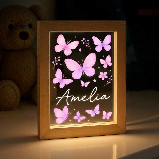 Personalised Led Butterfly Light Frame, Night Light, Girls Bedroom Lamp, Birthday Gift For Girl - image 1