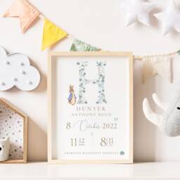 New Baby Boy Gift, Personalised Print For Boys, Gift Boy, Birth Print Blue, Peter Rabbit - thumbnail 2