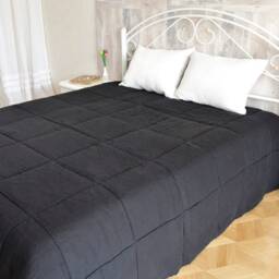 King Size Black Linen Quilt Stonewashed Organic Bedding 118x108 - thumbnail 3