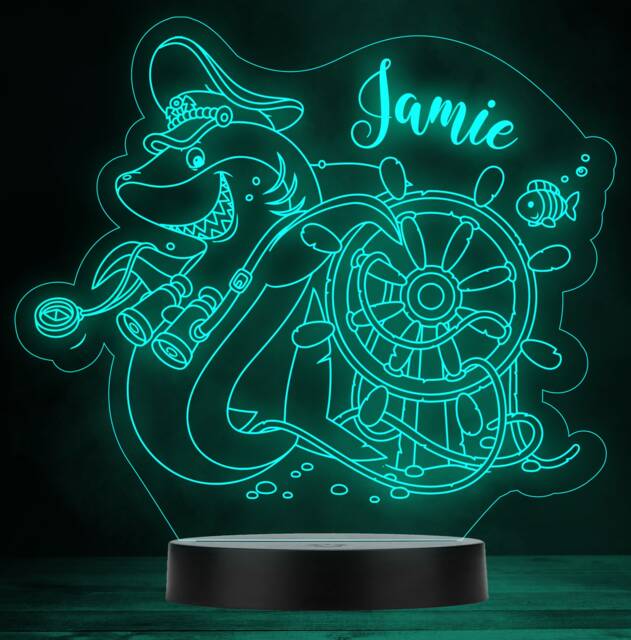 Shark Nautical Boat Wheel Personalised Gift Colour Changing Led Lamp Night Light - image 1