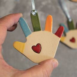 Small Colorful Ceramic Hamsa - Hand Of Fatima Wall Decor & Good Luck Charm - thumbnail 3