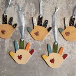 Small Colorful Ceramic Hamsa - Hand Of Fatima Wall Decor & Good Luck Charm - thumbnail 2
