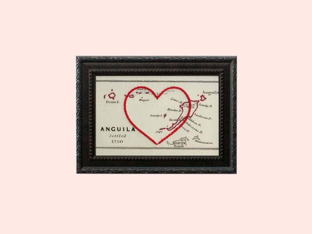 Anguilla Heart Map, Framed Wall Art, Personalized Anniversary Gift, Custom Engagement Gift For Her, Valentines Day For Him - image 1