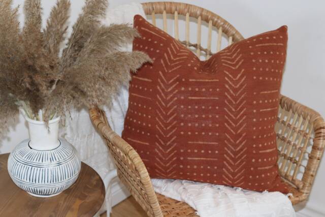 Zoey Throw Pillow, Rust African Mudcloth - image 1