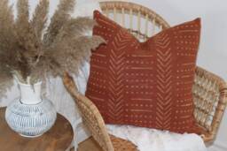 Zoey Throw Pillow, Rust African Mudcloth - thumbnail 1