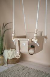 Montessori Baby Swing, Beige Cappuccino Toddler Swing - Shower Gift Birthday - thumbnail 1