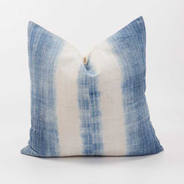Vintage Hill Tribe Indigo Hemp Pillow Cover, Rustic White Stripe Batik - image 1