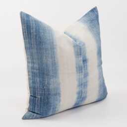 Vintage Hill Tribe Indigo Hemp Pillow Cover, Rustic White Stripe Batik - thumbnail 3