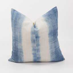 Vintage Hill Tribe Indigo Hemp Pillow Cover, Rustic White Stripe Batik - thumbnail 1