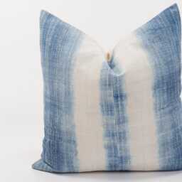 Vintage Hill Tribe Indigo Hemp Pillow Cover, Rustic White Stripe Batik - thumbnail 2
