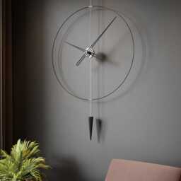Large Silver Pendulum Wall Clock, Modern Dark Interior Decor, Minimalist Silent Design - thumbnail 2