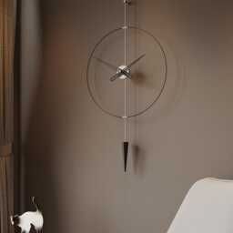 Large Silver Pendulum Wall Clock, Modern Dark Interior Decor, Minimalist Silent Design - thumbnail 4