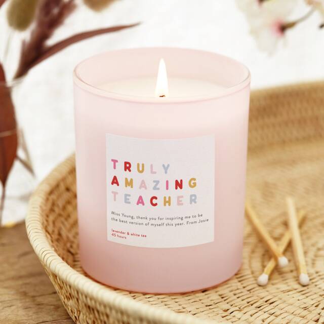 Personalised Teacher Gift Candle - Pink Glass, Thank You Present - image 1