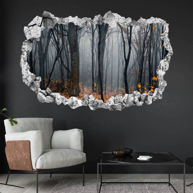 Foggy Forest Trees Autumn Leaves Wall Decal Sticker Mural Poster Print Art Home Office Decor Kp19 - image 1