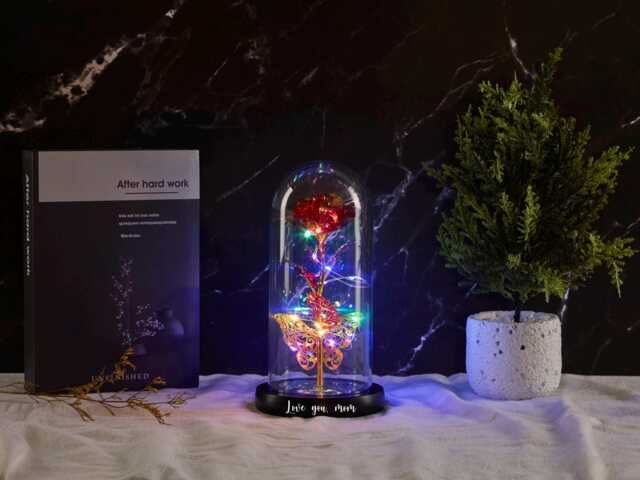 Personalized Galaxy Rose in Glass Dome With Led Light, Preserved Rose, Gift For Mom, Anniversary Gifts, Eternal Love, Mother's Day Gift - image 1