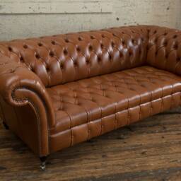 3 Seater Tan Brown Leather Chesterfield Sofa, British Handmade - thumbnail 4