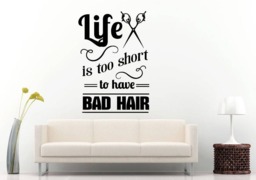 Life Short Boring Hair Barber Shop Salon Scissors Wall Sticker Decal Vinyl Mural Decor Art L2305 - thumbnail 1